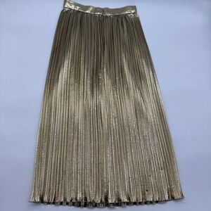 Vintage Partique NY Shiny Gold Pleated Maxi Skirt USA Union Made Vtg Size 10